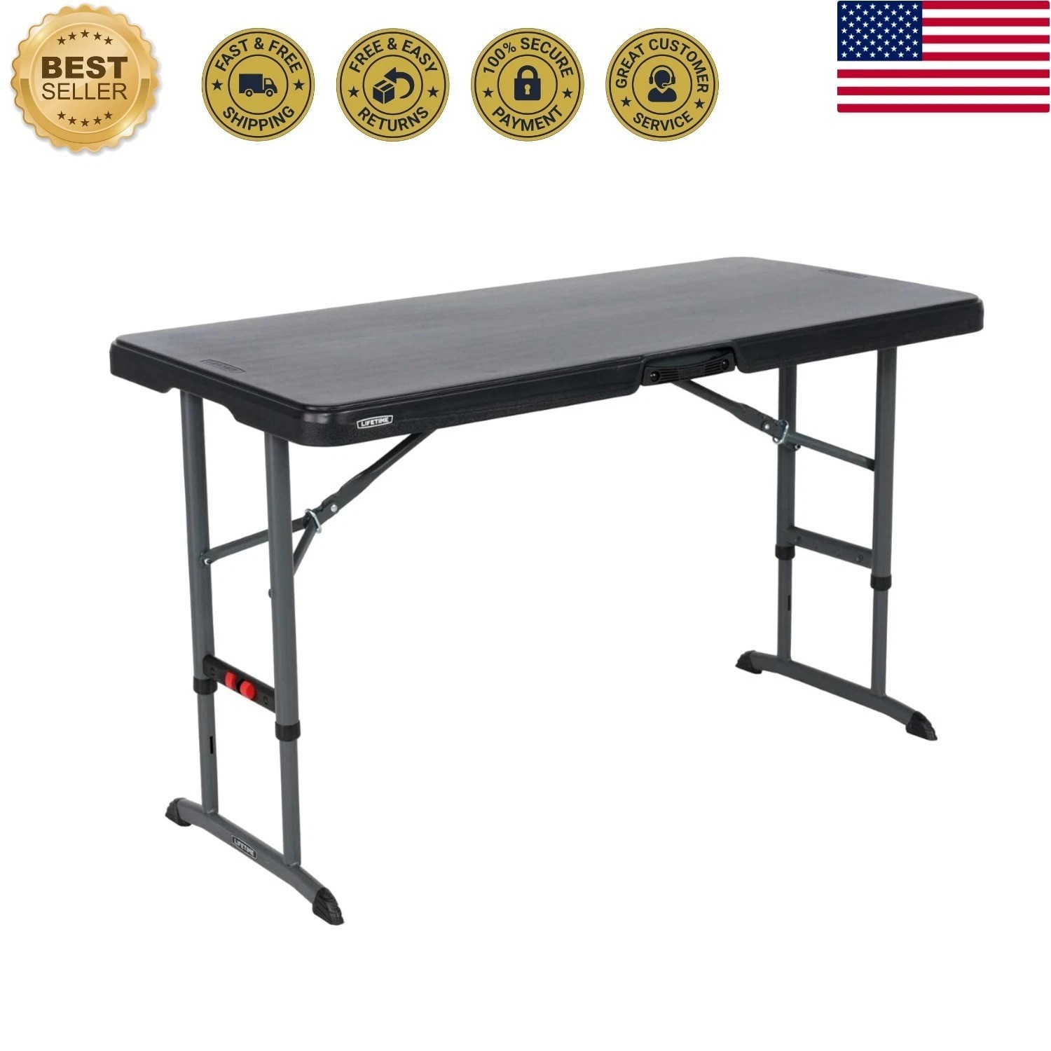 Sturdy 4-Foot Adjustable Folding Table – Lightweight & Weather-Resistant - Black