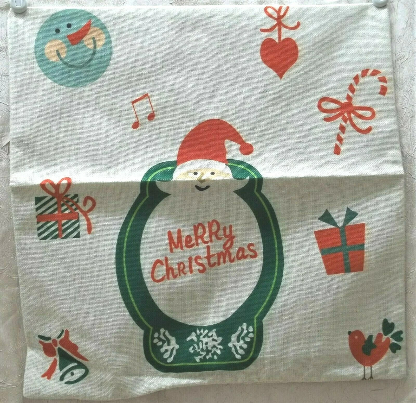 Merry Christmas Santa 17 x 17 Pillow Slipcover w/ Zipper Holiday Theme New