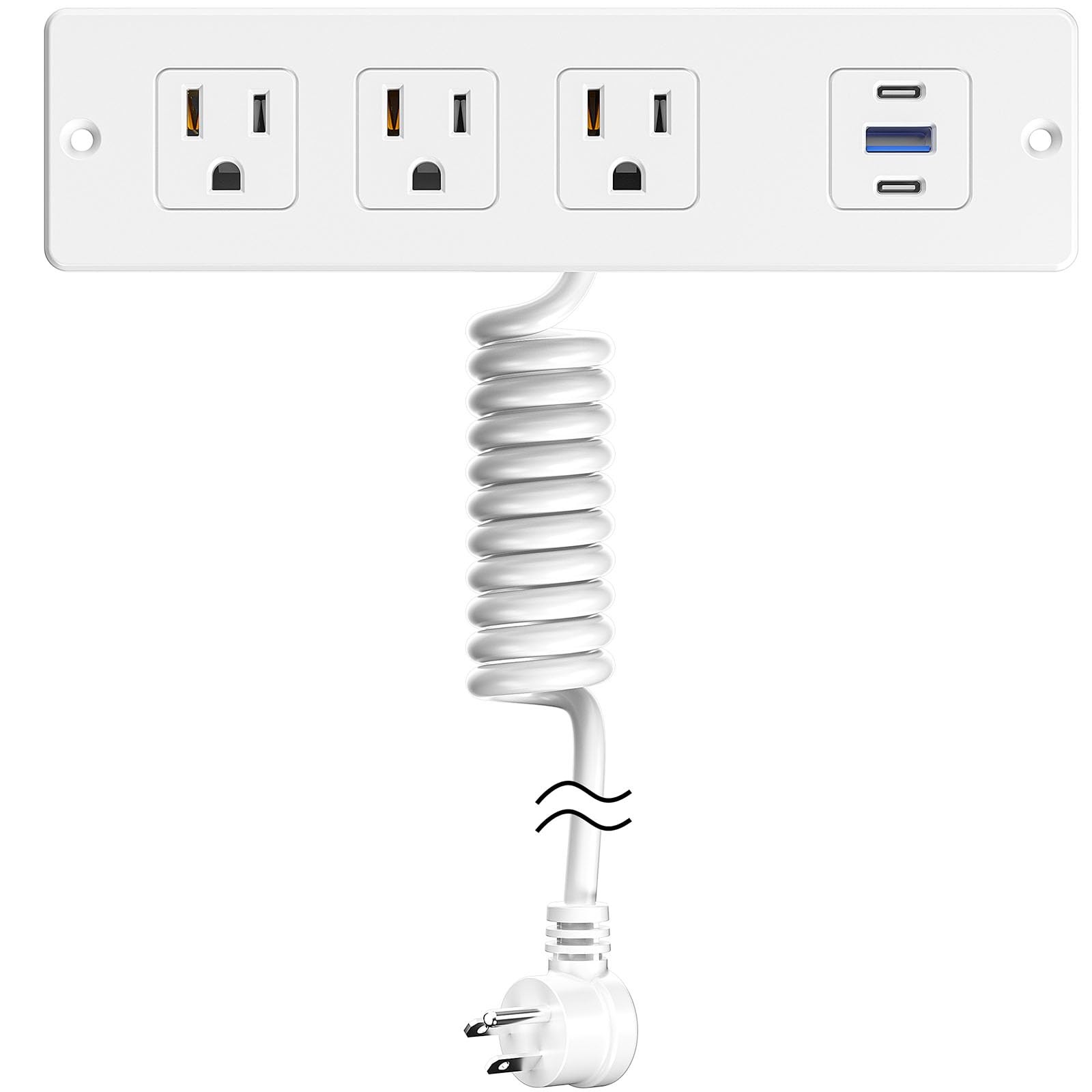 Recessed Furniture Drawer Outlet with 3 Fast-Charging USB Ports  3 AC Outlets...