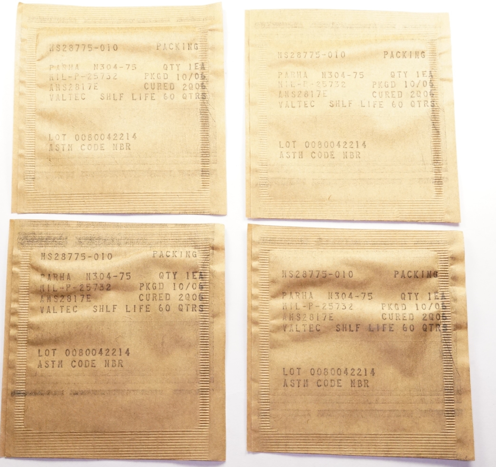 Lot of 4 MS28775-010 Valtec O-Ring .239" ID .07" Thick 275°F MIL-P-25732 N304-75