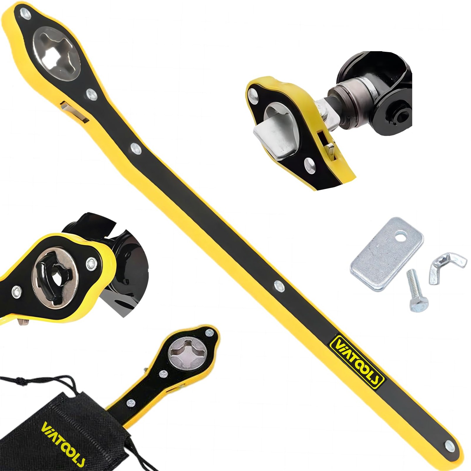 VIATOOLS Car Jack Ratchet Wrench, 360° Swivel Labor-Saving and Quick Yellow