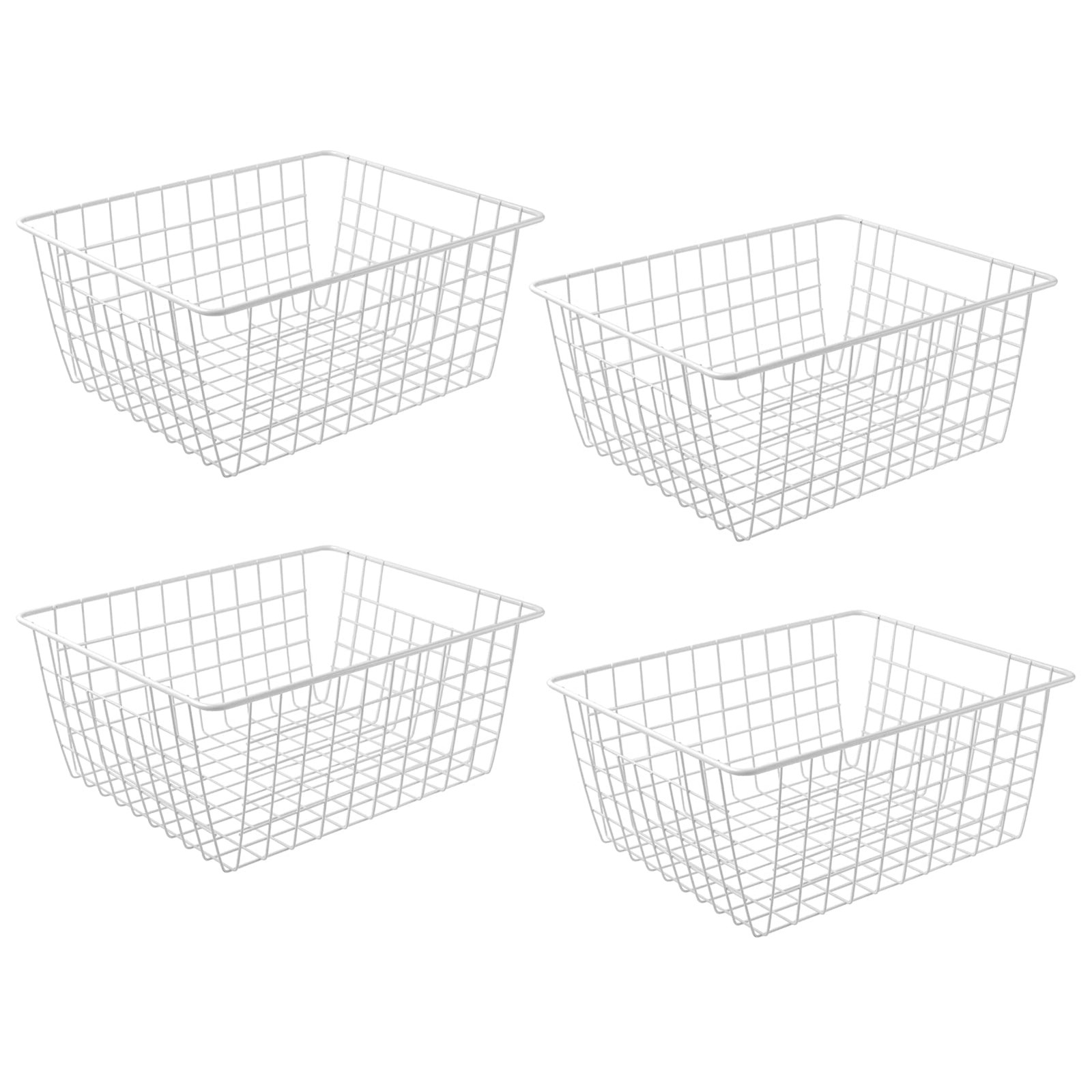 14" Upright Freezer Storage Baskets, White Wire Bins 14"-4Pack,