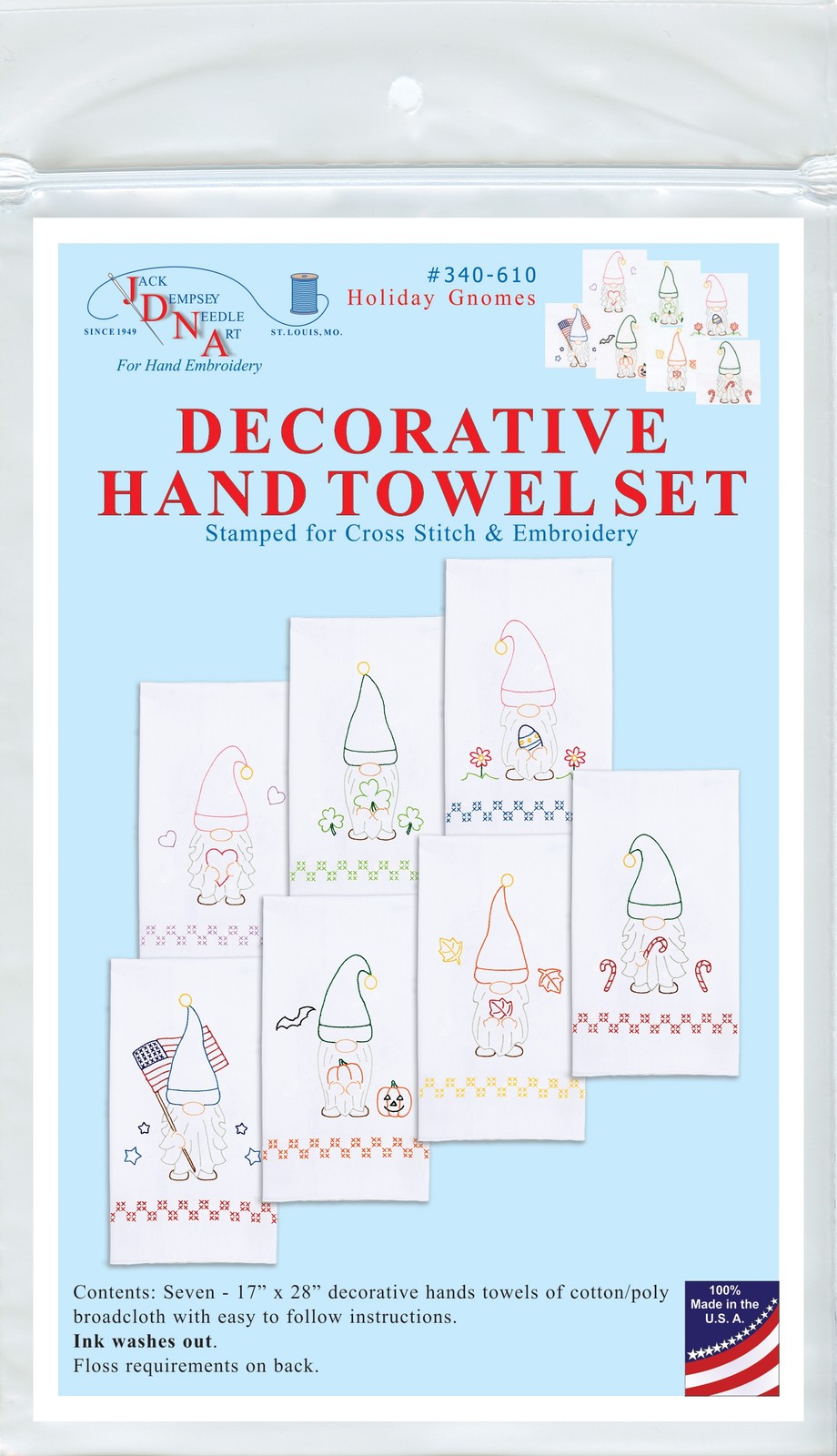 Jack Dempsey Stamped Decorative Hand Towels 15"X30" 7/Pkg-Holiday Gnomes