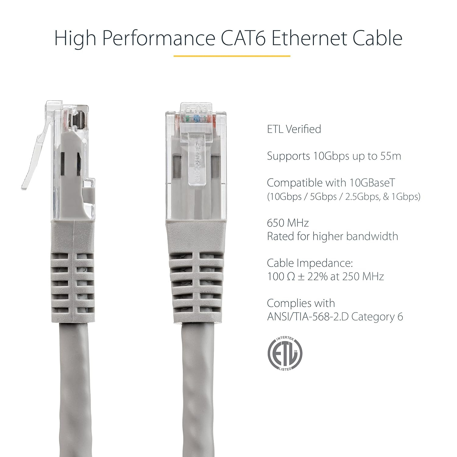 Startech 25Ft CAT6 Ethernet Cable - Gray CAT 6 Gigabit Ethernet Wire -250Mhz 100
