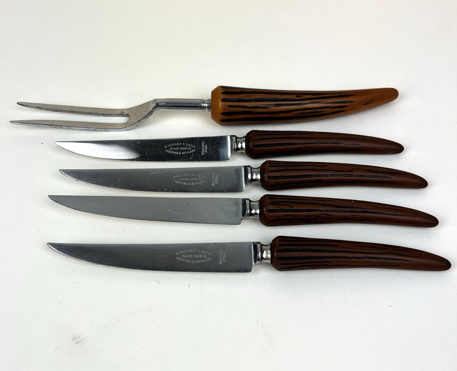 VTG E Parker & Sons Sheffield England Faux Stag Horn Knife Stainless Steel