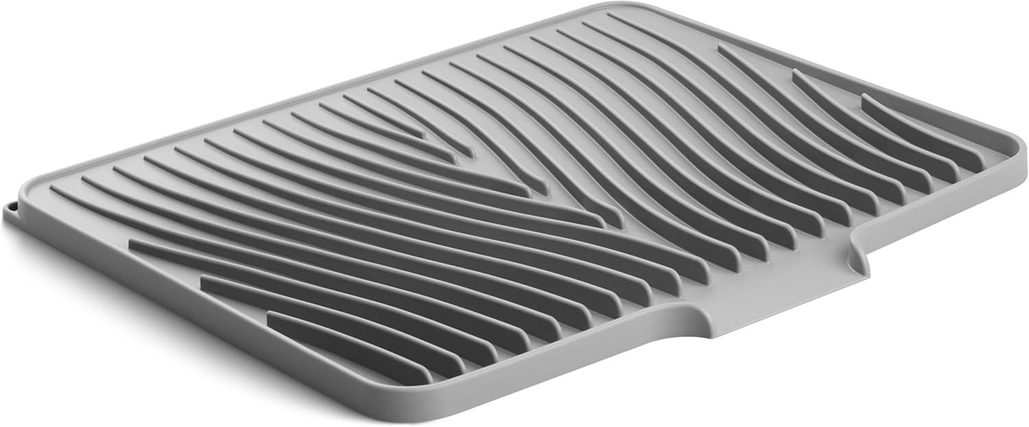 Silicone Dish Drying Mat with Raised Drain Lip, Inclined Design,