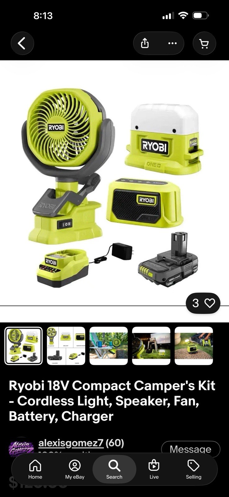 Ryobi 18V Clamp FAN Bluetooth Speaker, Light, Battery  Charger 1 1/2 Ah Battery