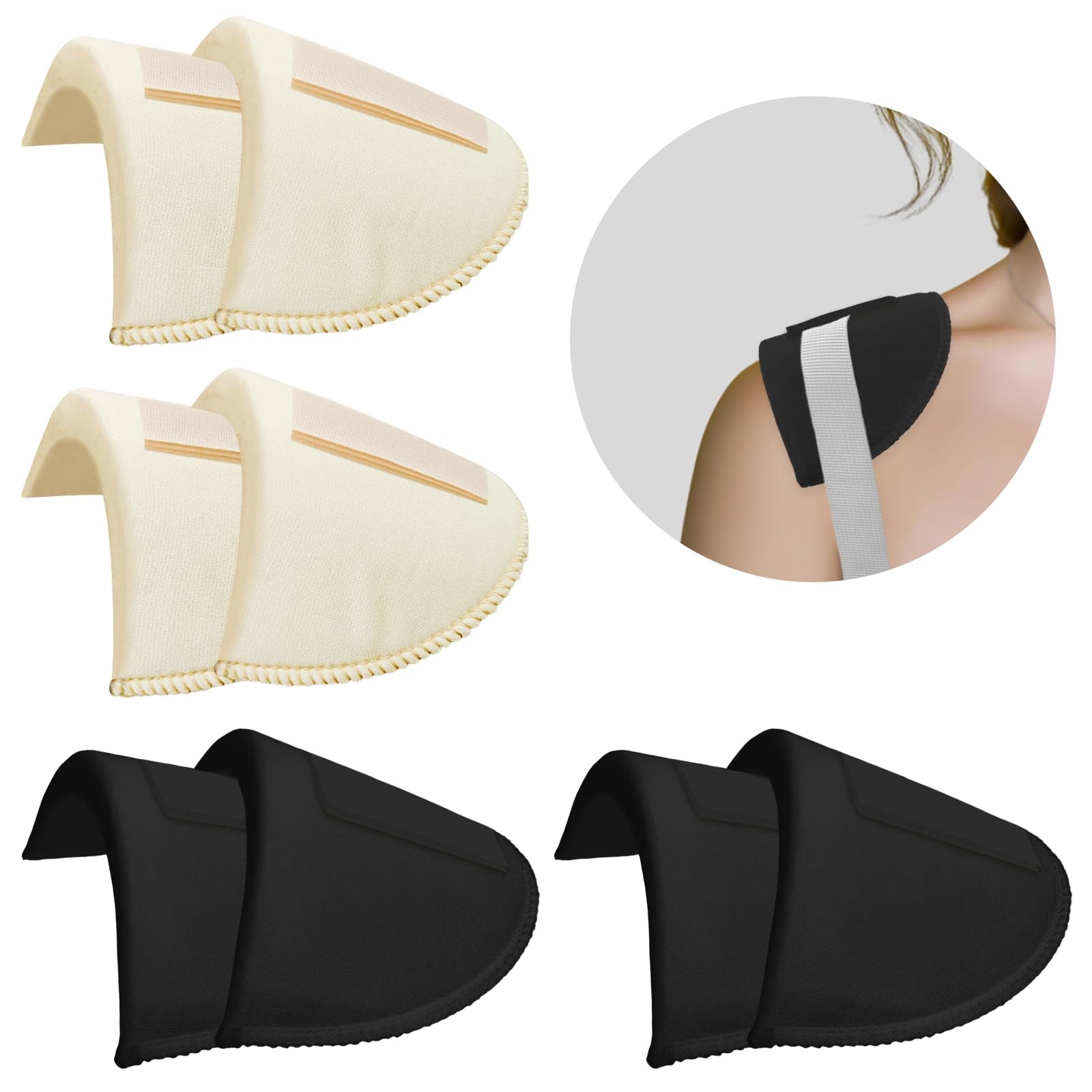 Zaruatu 4 Pairs Set-in Shoulder Pads 1.5cm Thickening Foam Black & Skin