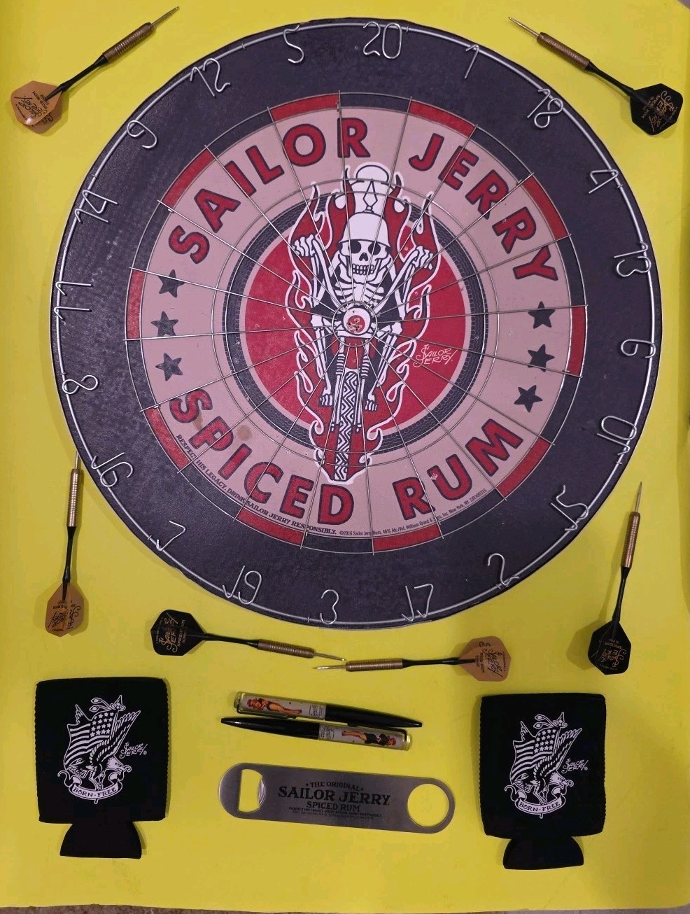 Sailor Jerry Spiced Rum Monkey Dart Boards + 6 Darts Koozies Pens Mancave