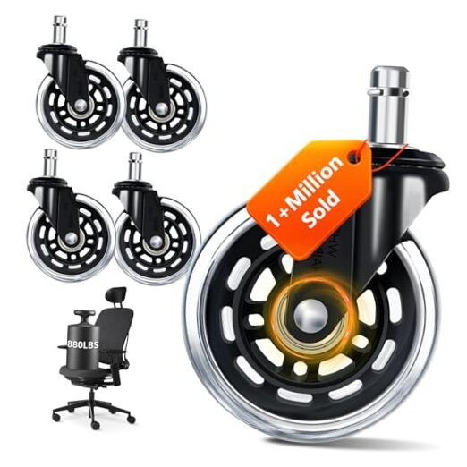 3 Inch Office Chair Wheels Set of Heavy Duty PU Silent 5 Transparent Black