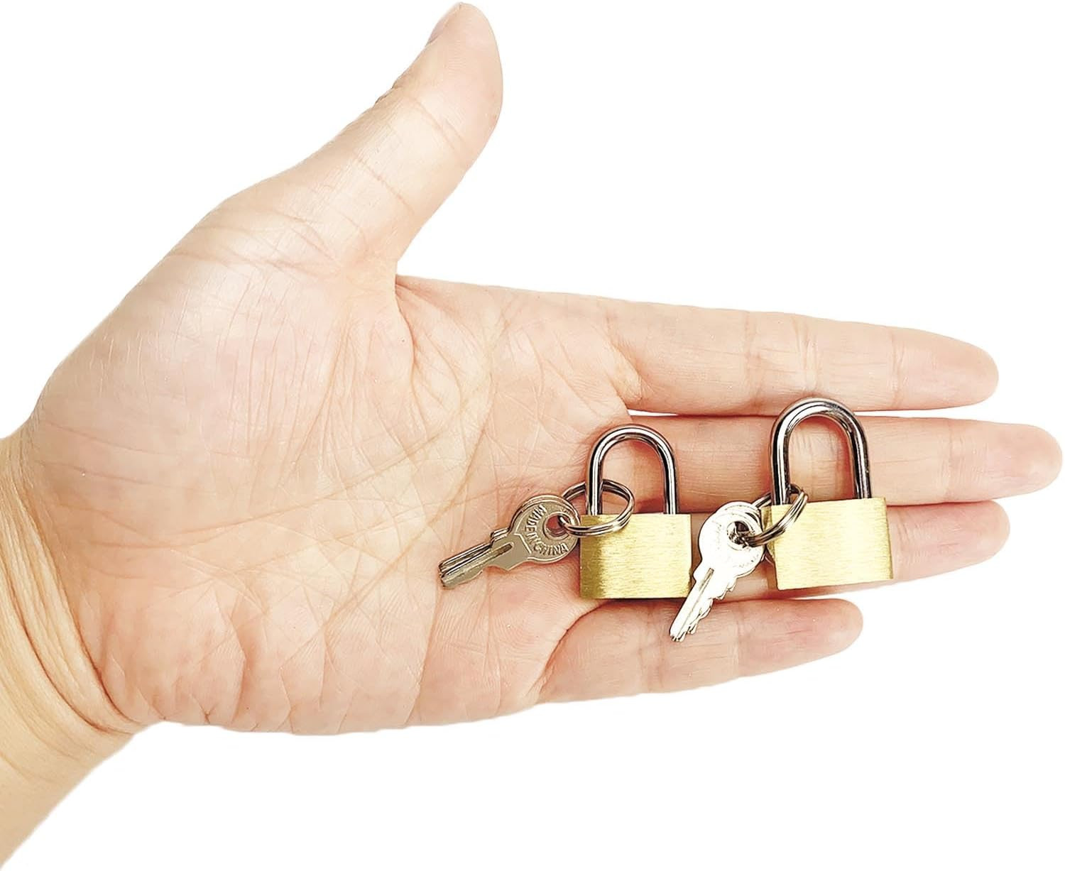 2 Pcs Small Solid Brass Locks with Keys, 20Mm + 25Mm Mini Key Locks, for Luggage