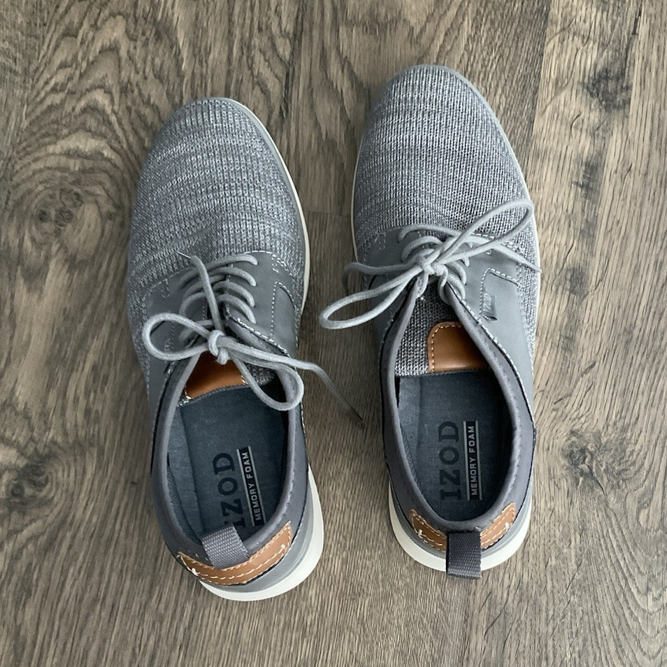 IZOD Mens Gray Knit Sneakers Memory Foam Lace Up Casual Shoes Comfort