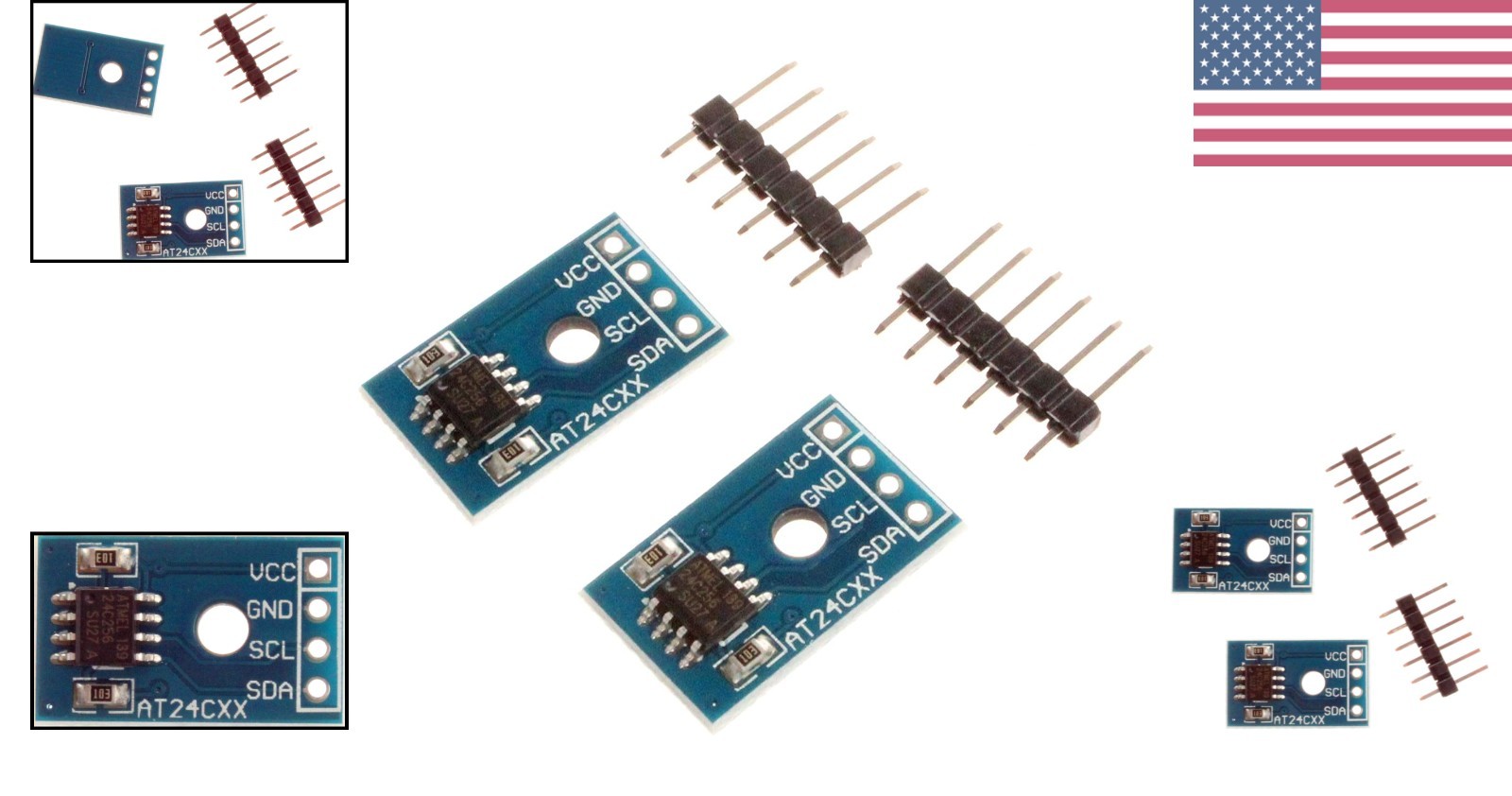 Pack of 2 AT24C256 EEPROM Memory Modules - I2C Interface for MCU Projects
