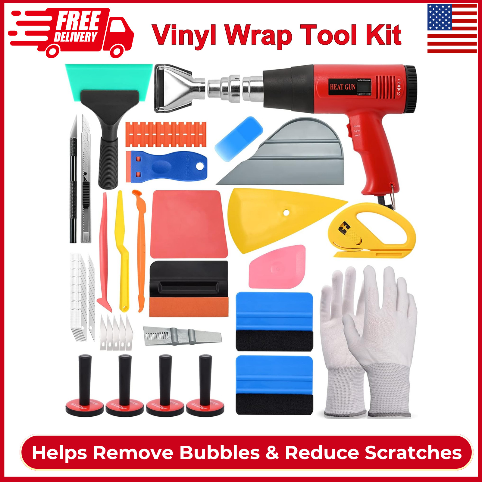 Vinyl Wrap Tool Kit With Heat Gun, Car Wrap Kit, Felt Squeegee, Tucking Squeegee
