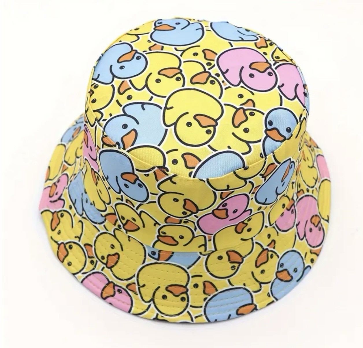 Bucket Hat Adult Size Rubber Duck Yellow Pink Blue hat Reversible Hippie Beach