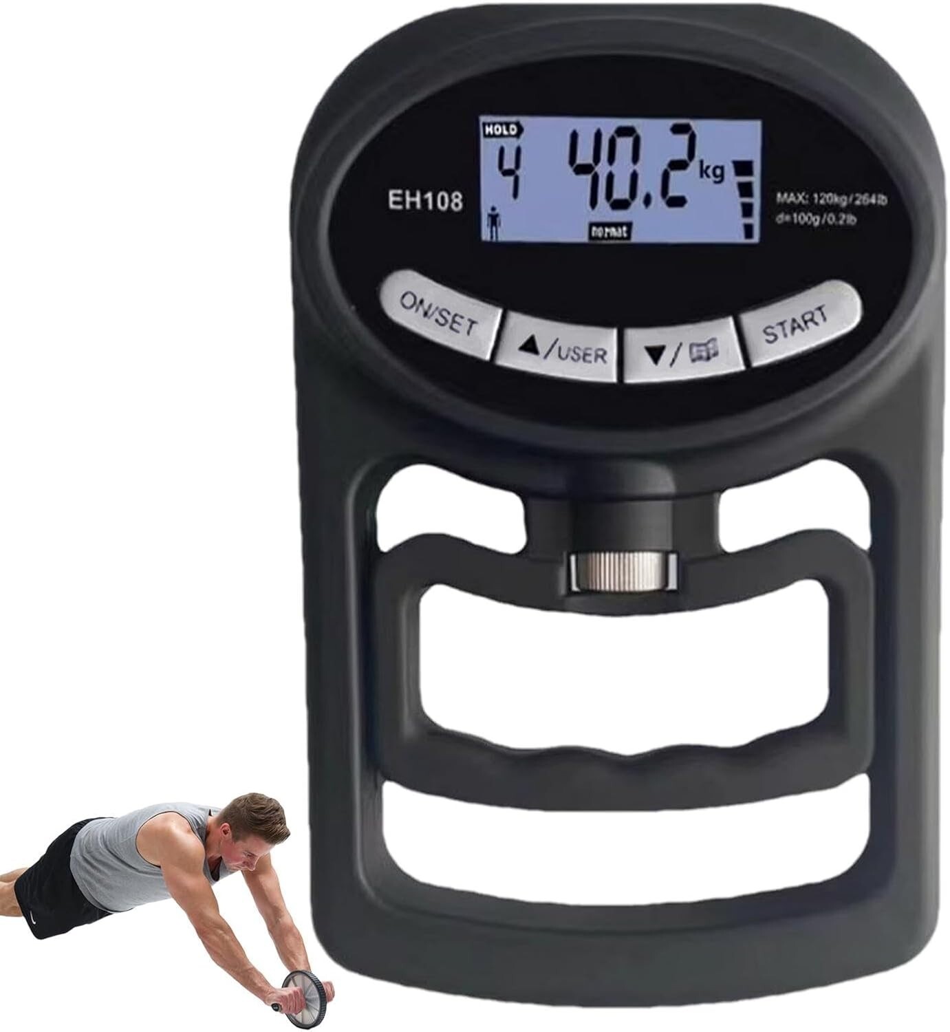 Digital Hand Dynamometer Grip Strength Tester 265Lbs/120Kg Grip Strength Meter