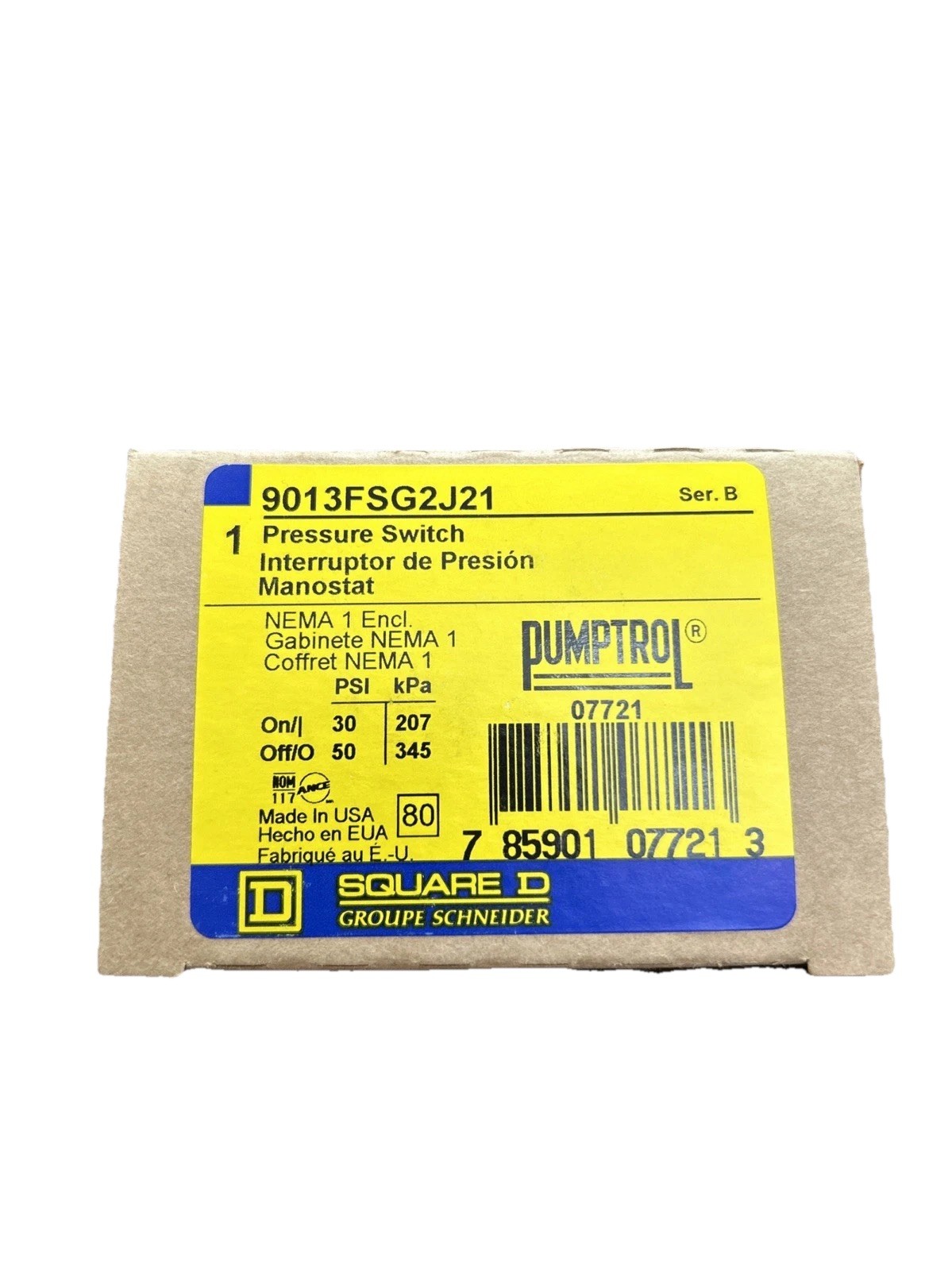 Square D Pumptrol Pressure Switch 9013FSG2J21 30-50 PSI