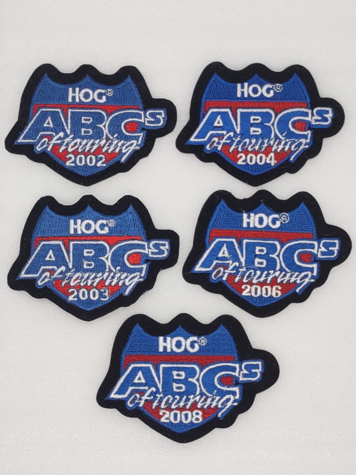 (5) LOT HARLEY DAVIDSON HOG ABC's of Touring Patches 2002-2003-2004-2006-2008