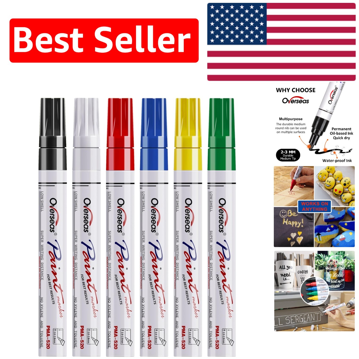Versatile 6 Color Permanent Paint Markers - Quick Dry, Non-Toxic & Waterproof