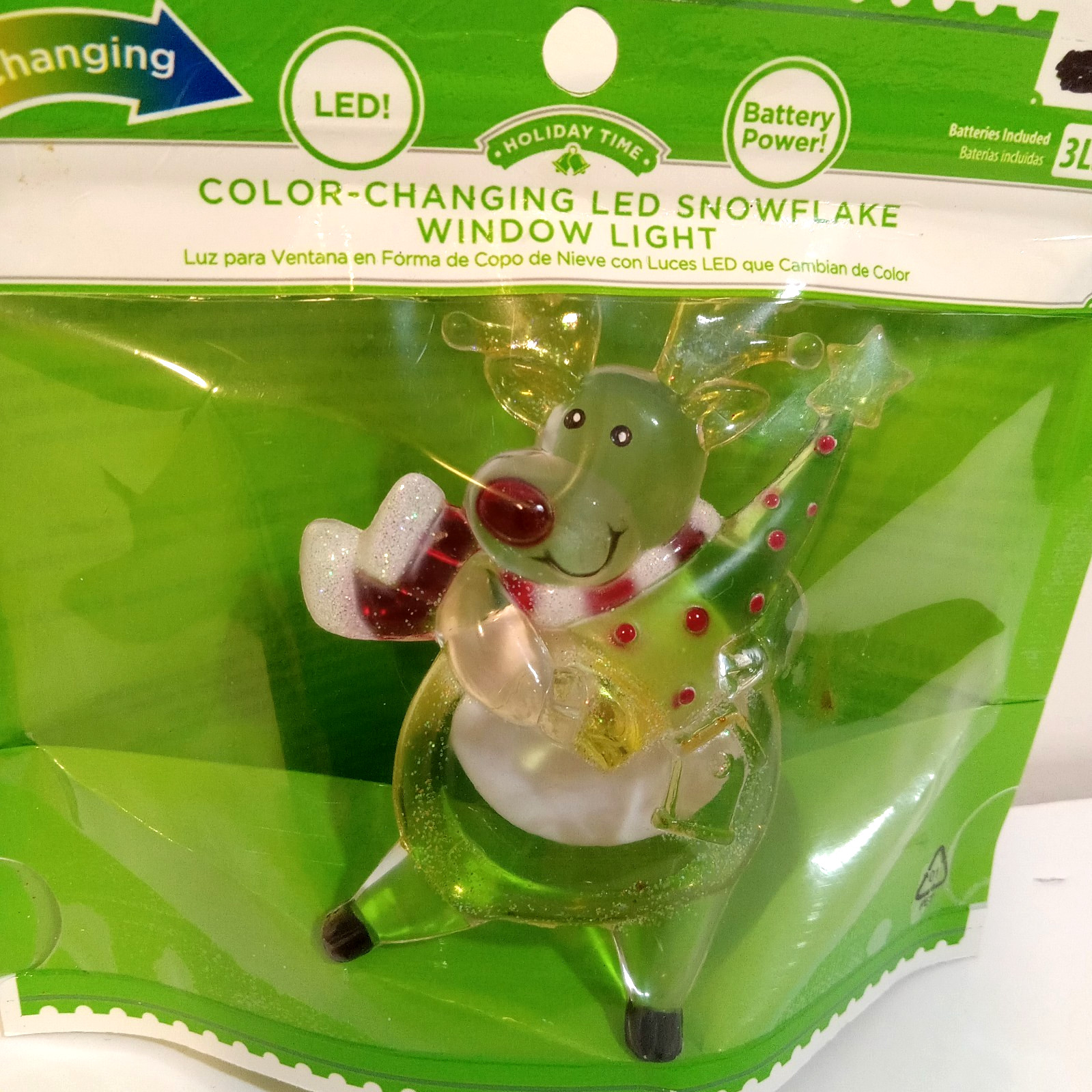 Holiday Time Color Changing Snowflake Red Clear Reindeer LED Window Light