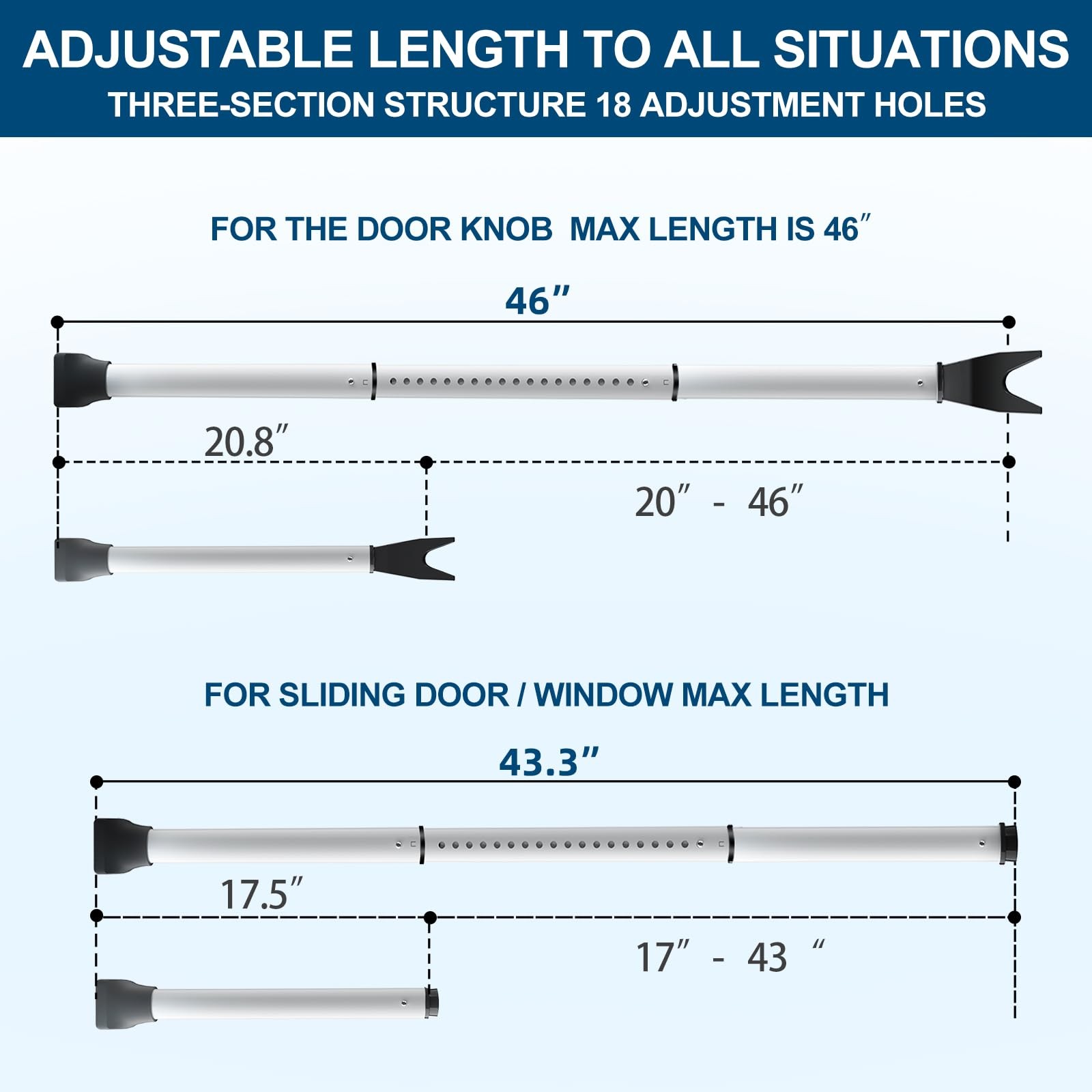 Rerishom Door Security Bar, Stoppers bar,Heavy 2 Pack, White