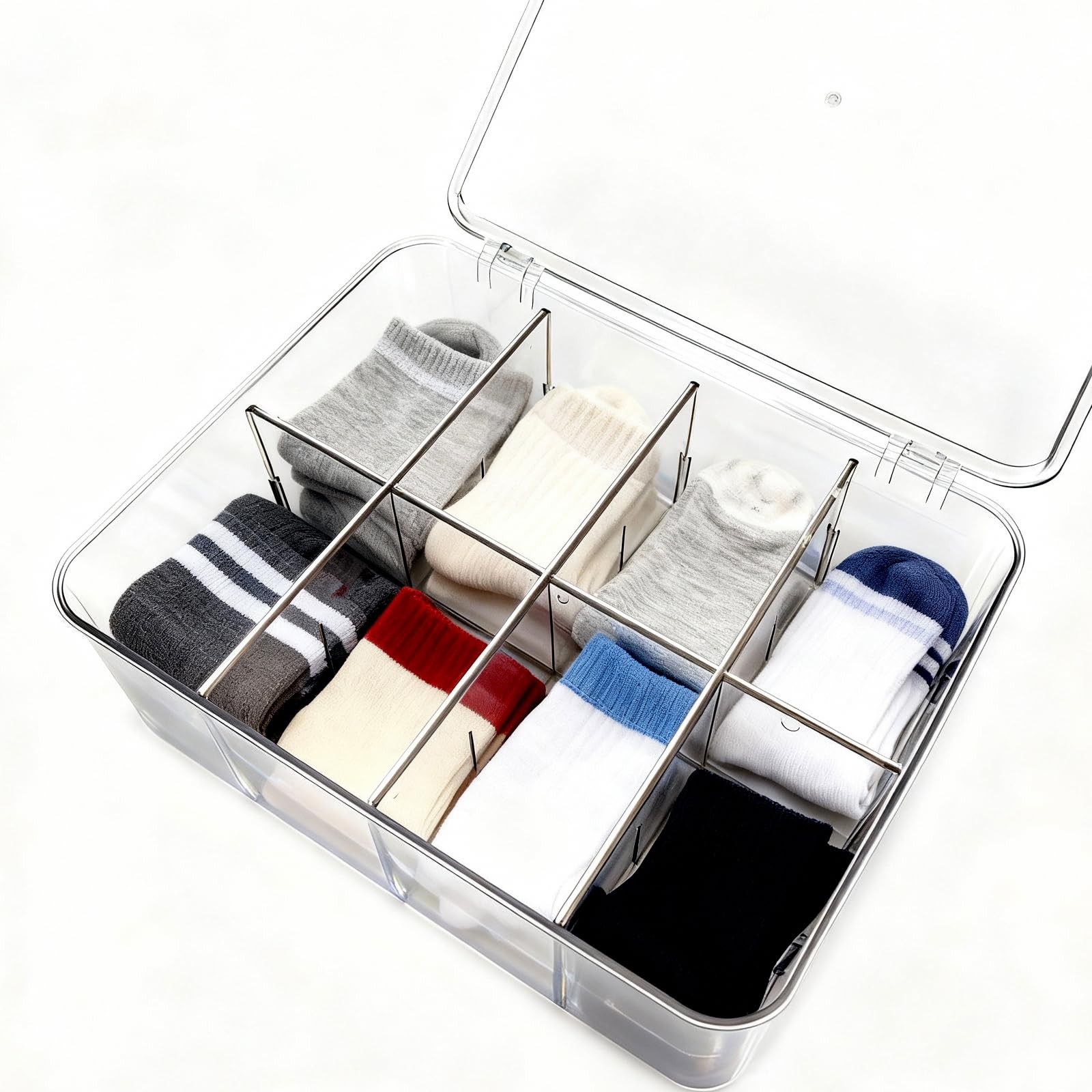 Sock Underwear Dresser Drawer Organizer with Dividers, Clear 8 Grids Plastic ...