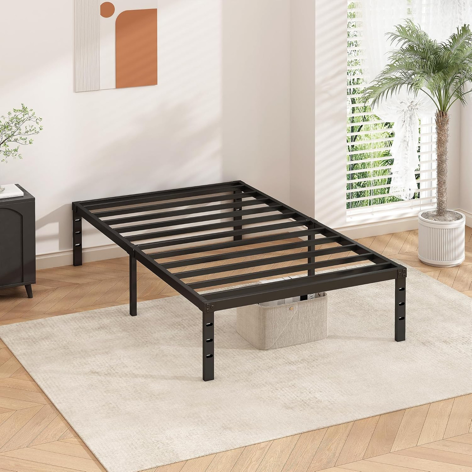 Metal Platform Bed Frame Twin Size 16 Inch Tall No Box Spring Support Slats