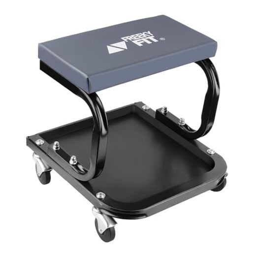 Mechanic Rolling Stool with Wheels, Car Creeper Seat with Large Tool Tray Grey