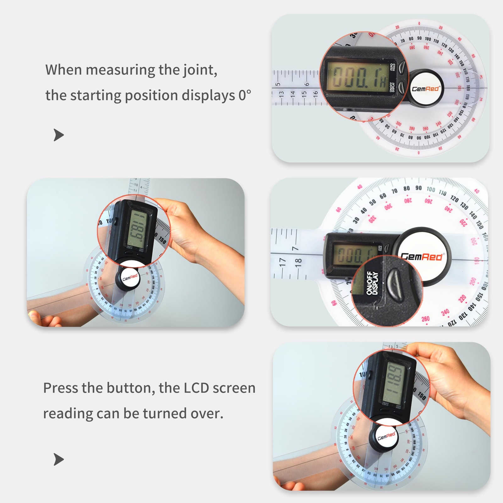 12 Inch Digital Goniometer 360 Degree Physical Therapy Plastic Protractor ROM
