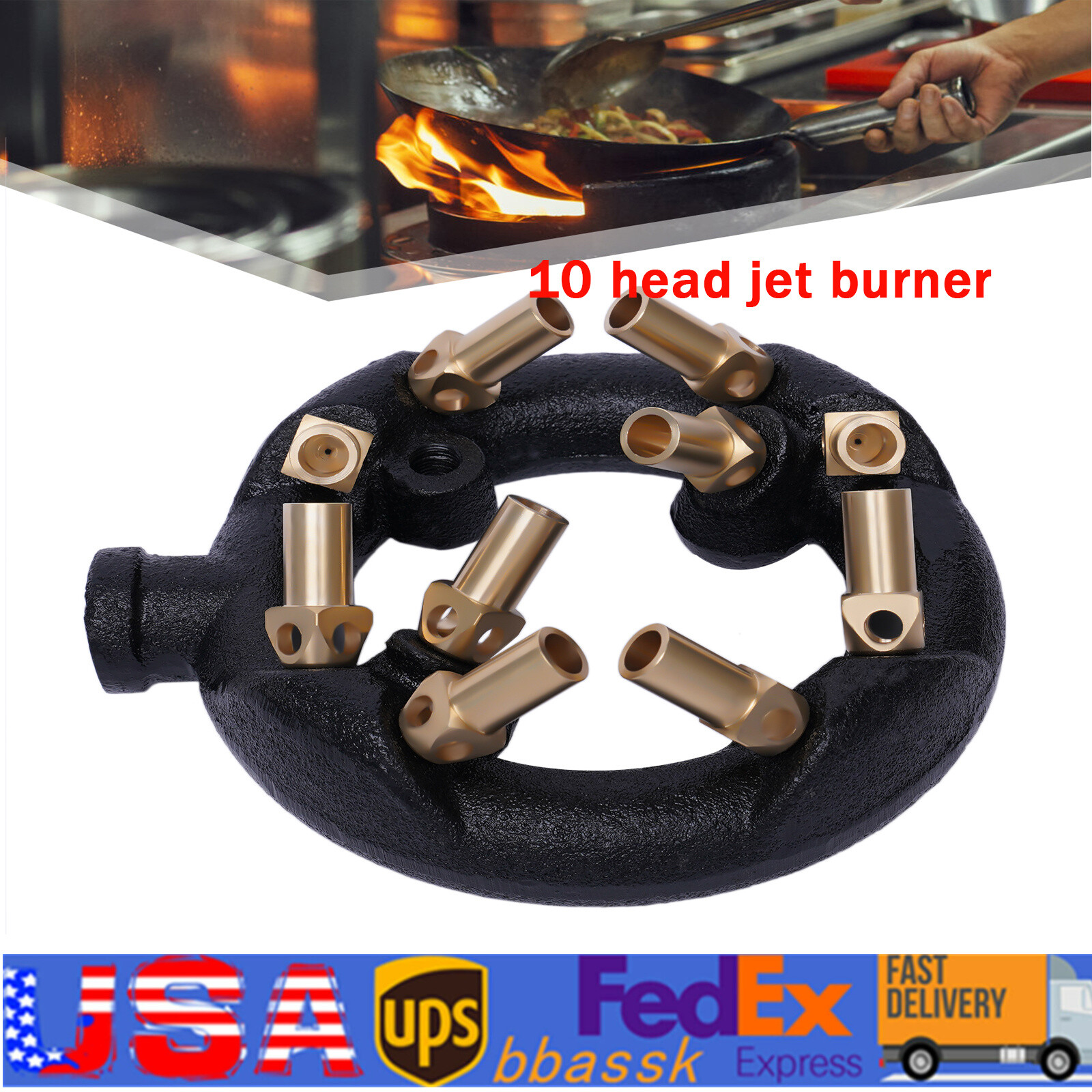 Jet Burner Natural Gas Commercial 10/20/23/32 Tips Cast Iron & Brass Wok Burner
