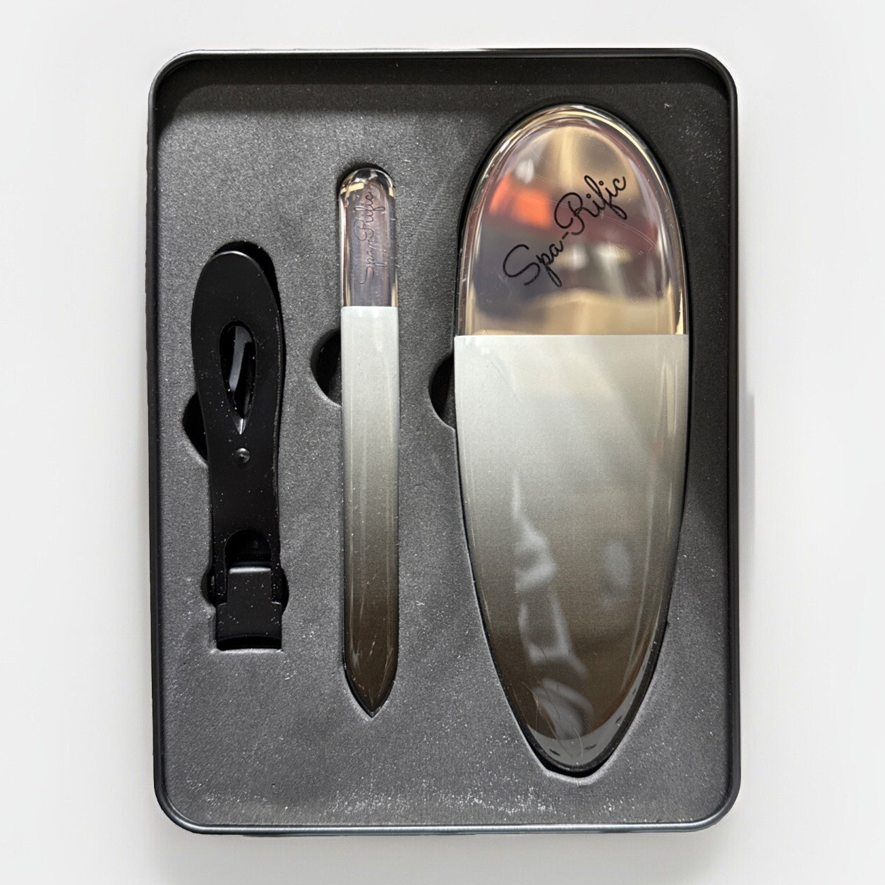 Spa-Rific Nano Laser Etched Glass Mani Pedi Set With Ergo Wide Jaw Nail Clipper