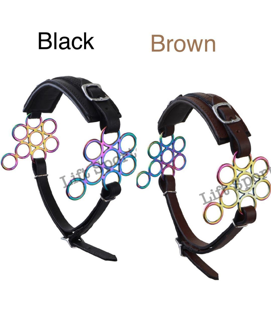 Rainbow Multi Color Flower Hackamore Bitless Horse Bit Original Leather Bridle
