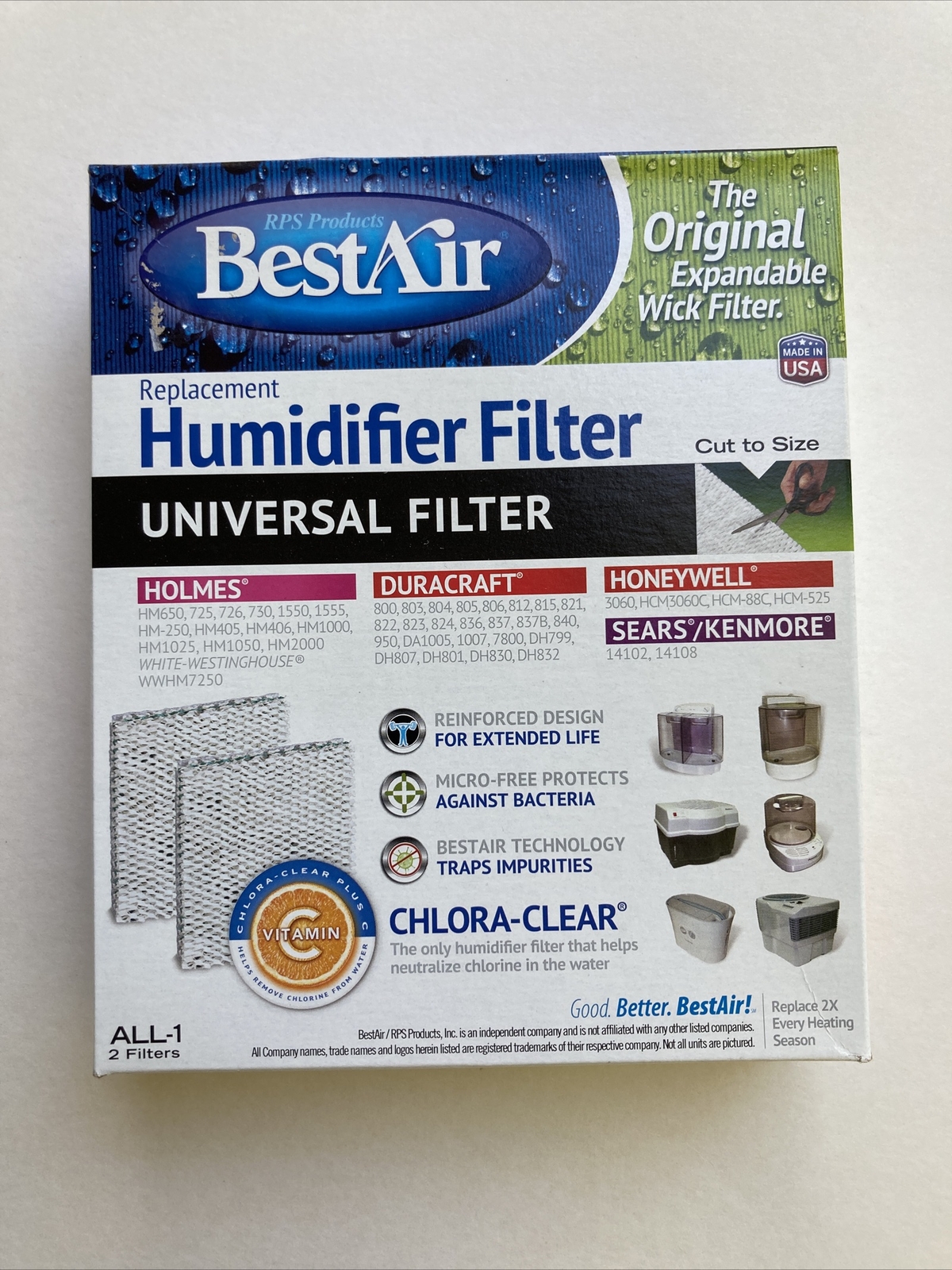 Best Air Universal Humidifier Filter ALL-1 Brand New In Box 2 Filter Cut To Size