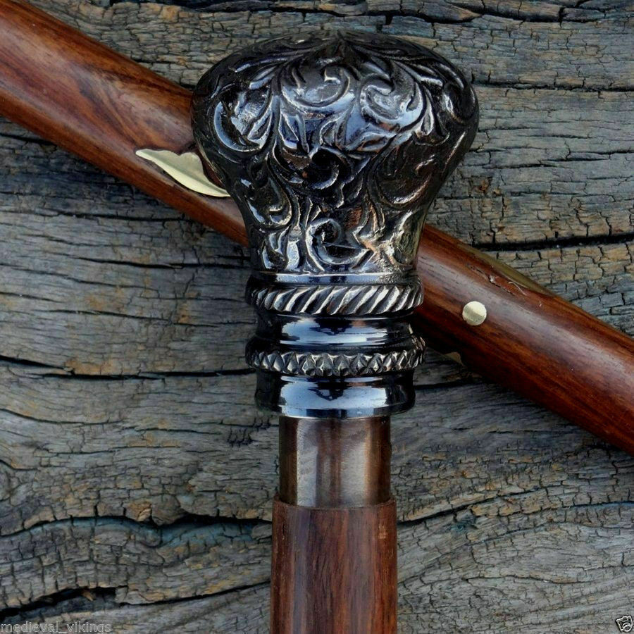 Antique Designer Brass Handle Vintage Victorian Style Wooden Walking Stick Cane