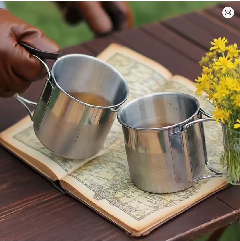 250ml (8.5oz) Stainless Steel Camping Cup - Ultralight Mini Mug Foldable Handles