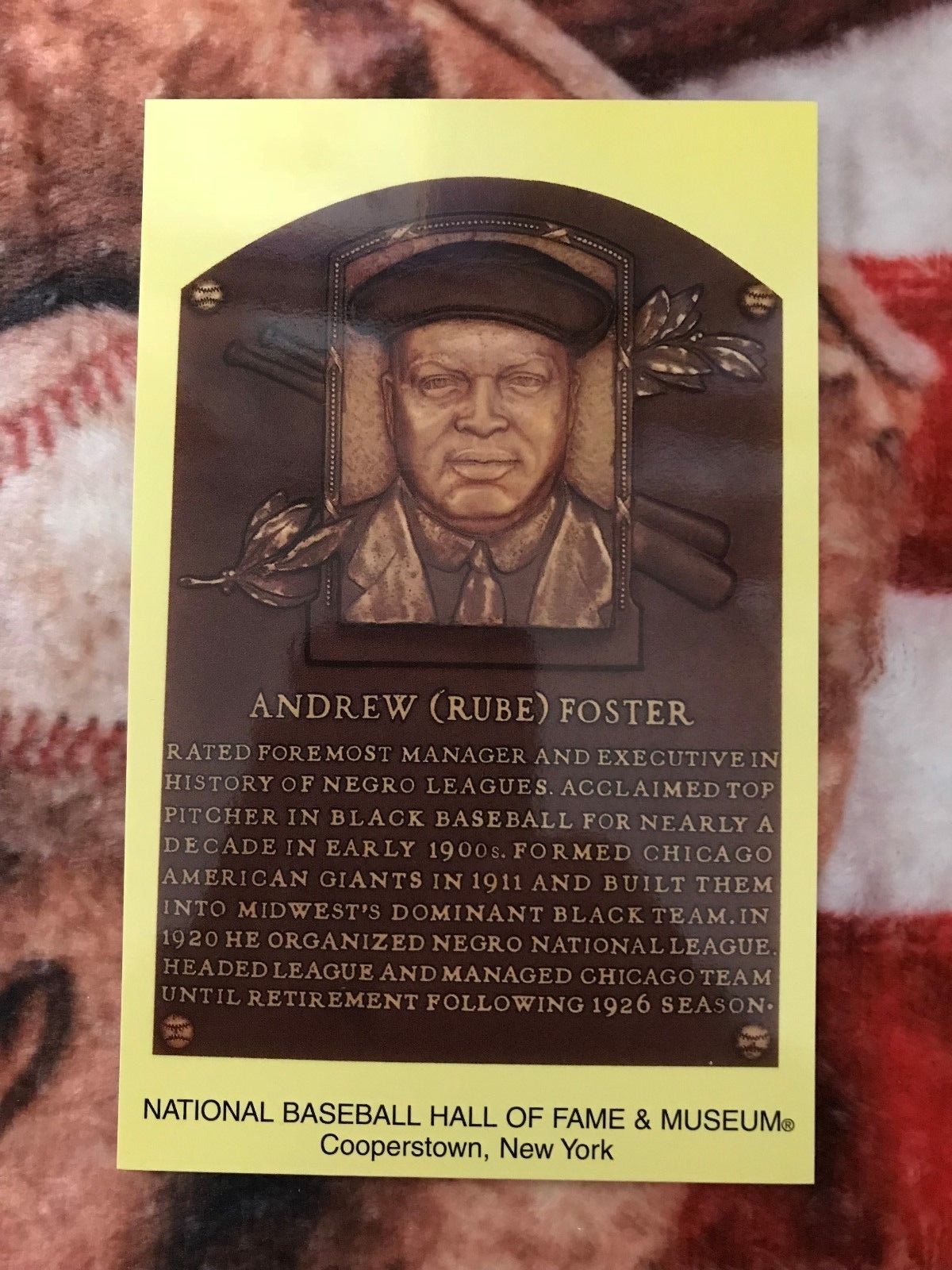 Rube Foster Postcard - Baseball Hall of Fame Induction Plaque - Negro Lg Photo