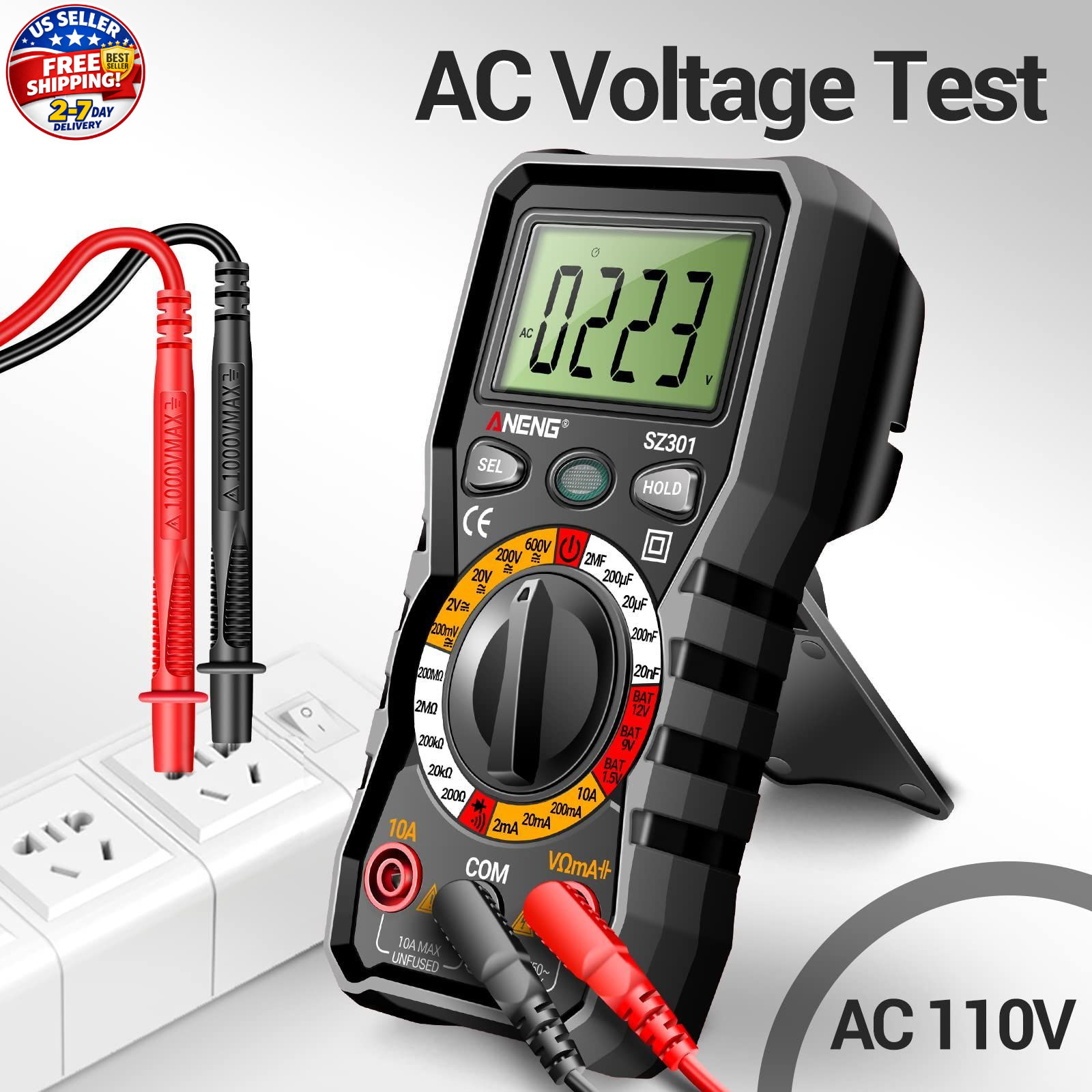 Digital Multimeter with Case,DC AC Voltmeter,Ohm Volt Amp Meter,Measures Voltage