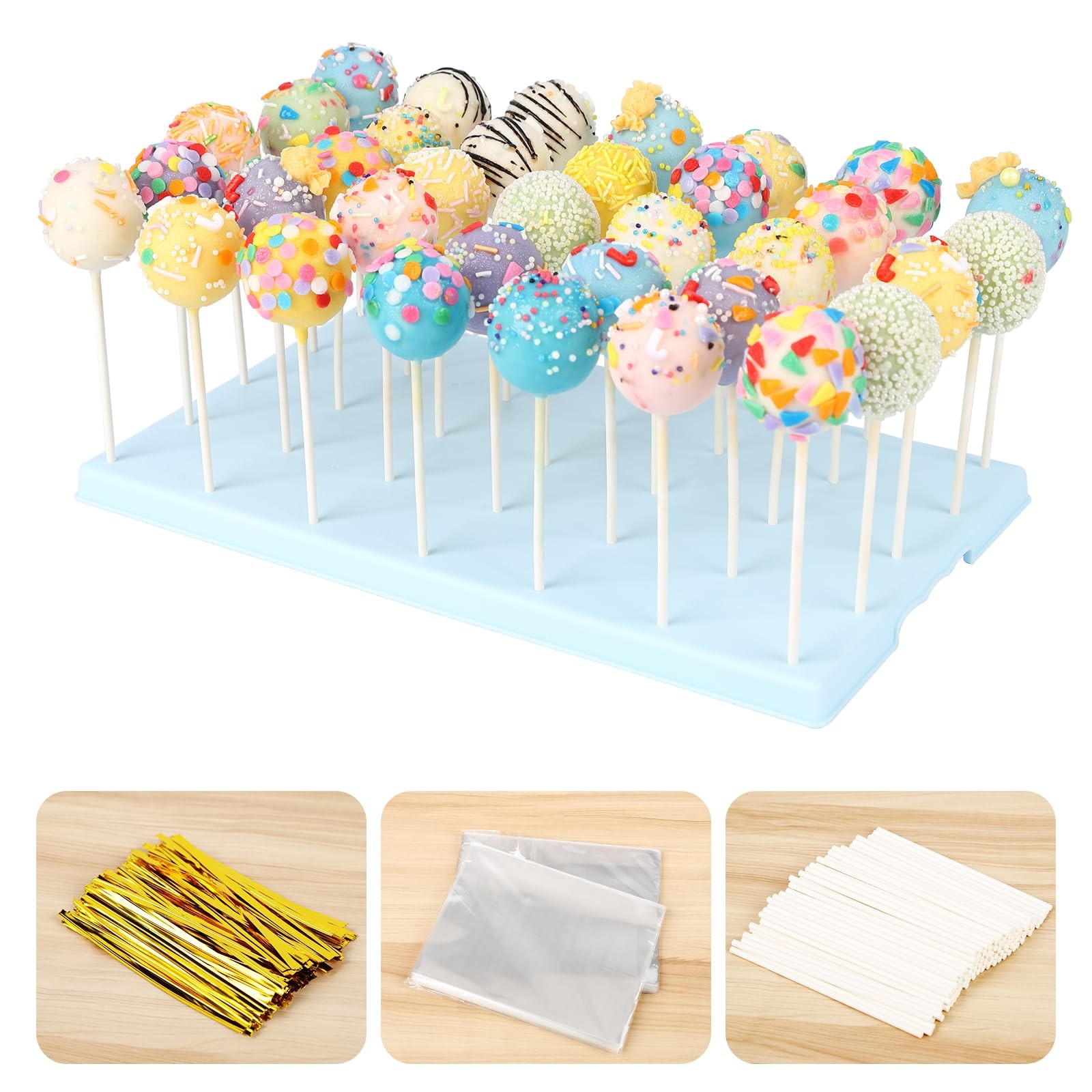 35Hole Blue Cake Pop Stand Lollipop Display Holder Kit With 100 Sticks Bags