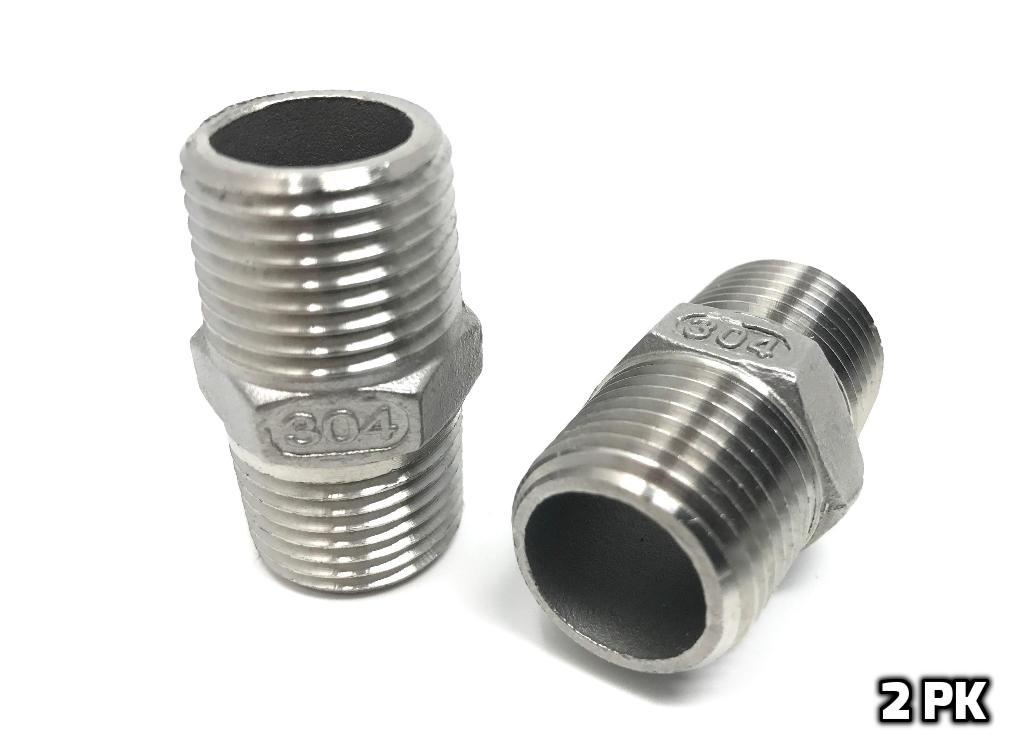 CONCORD 304 Stainless Steel 1/2" NPT to 1/2" NPT Home Brew Hex Nipple. 2 Pack