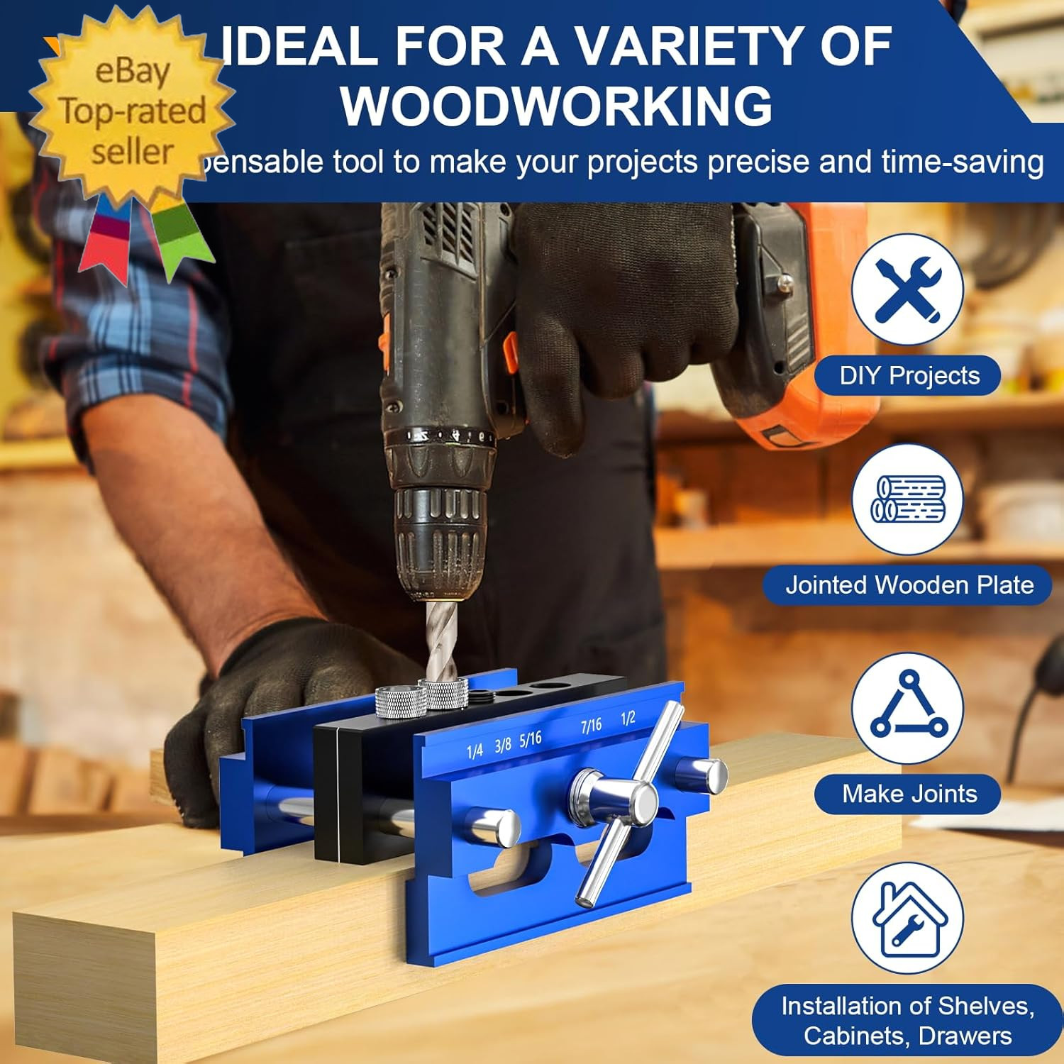 Self Centering Dowel Jig Kit, Drill Guide Jig Block for Straight Holes with 6PCS