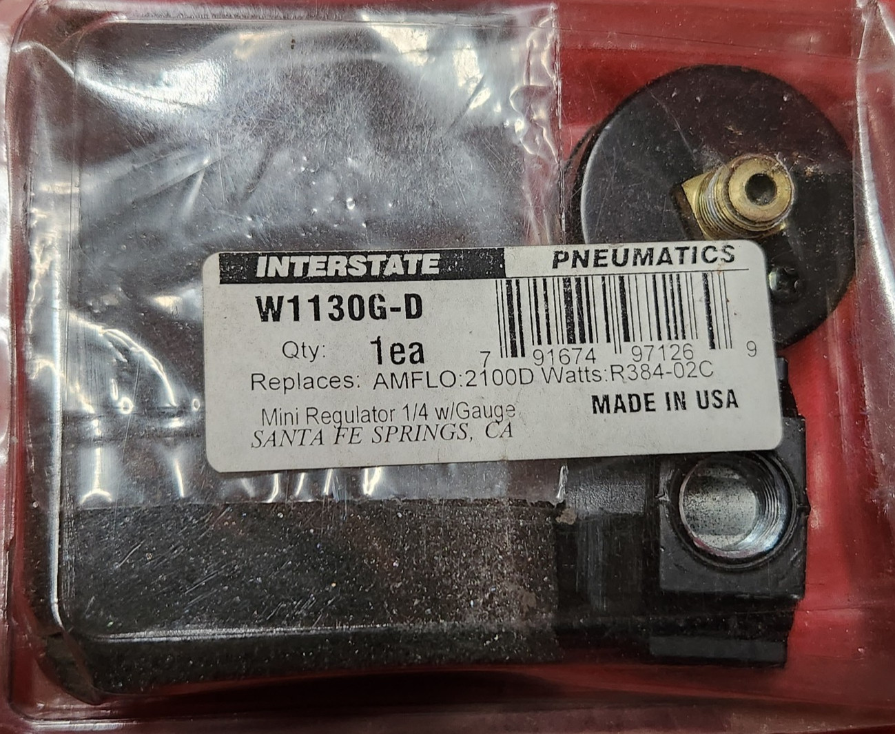 INTERSTATE PNEUMATICS Pressure Regulator 1/4" + GAUGE    8w6