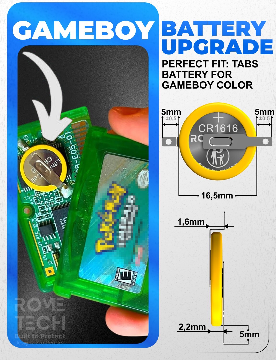 10X CR1616 Tabbed Replacement Save Battery Game Boy Advance GBA with Screwdriver