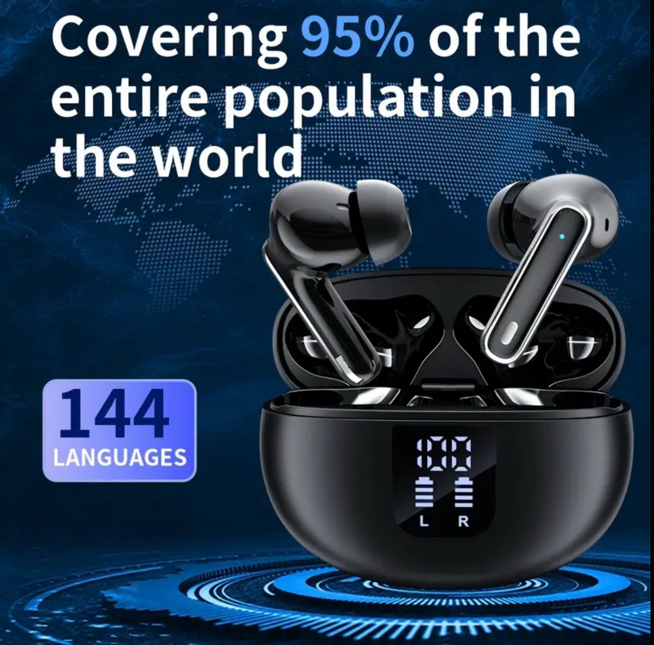 Earbuds w/ Translator Mic ANC for iPhone 15, Galaxy S24, Pixel 9 Bluetooth
