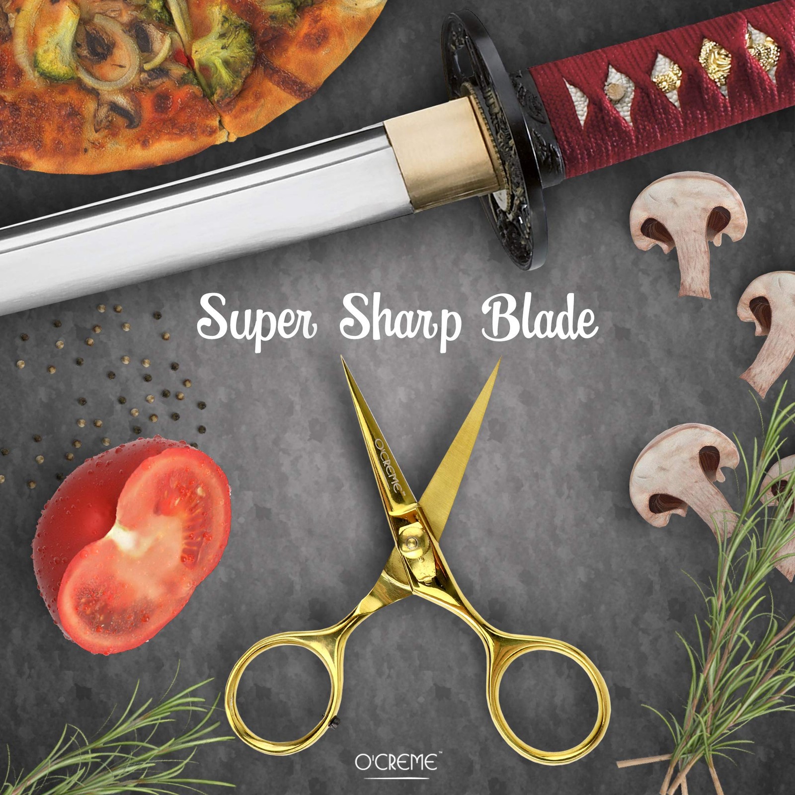 Black Super Sharp Chef Scissors All Stainless Steel Snips Garnishing Tool