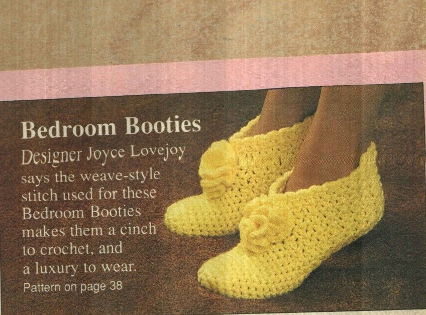 BEDROOM BOOTIES SLIPPERS 3 SIZES WOMENS DIGEST SIZE CROCHET PATTERN INSTRUCTIONS