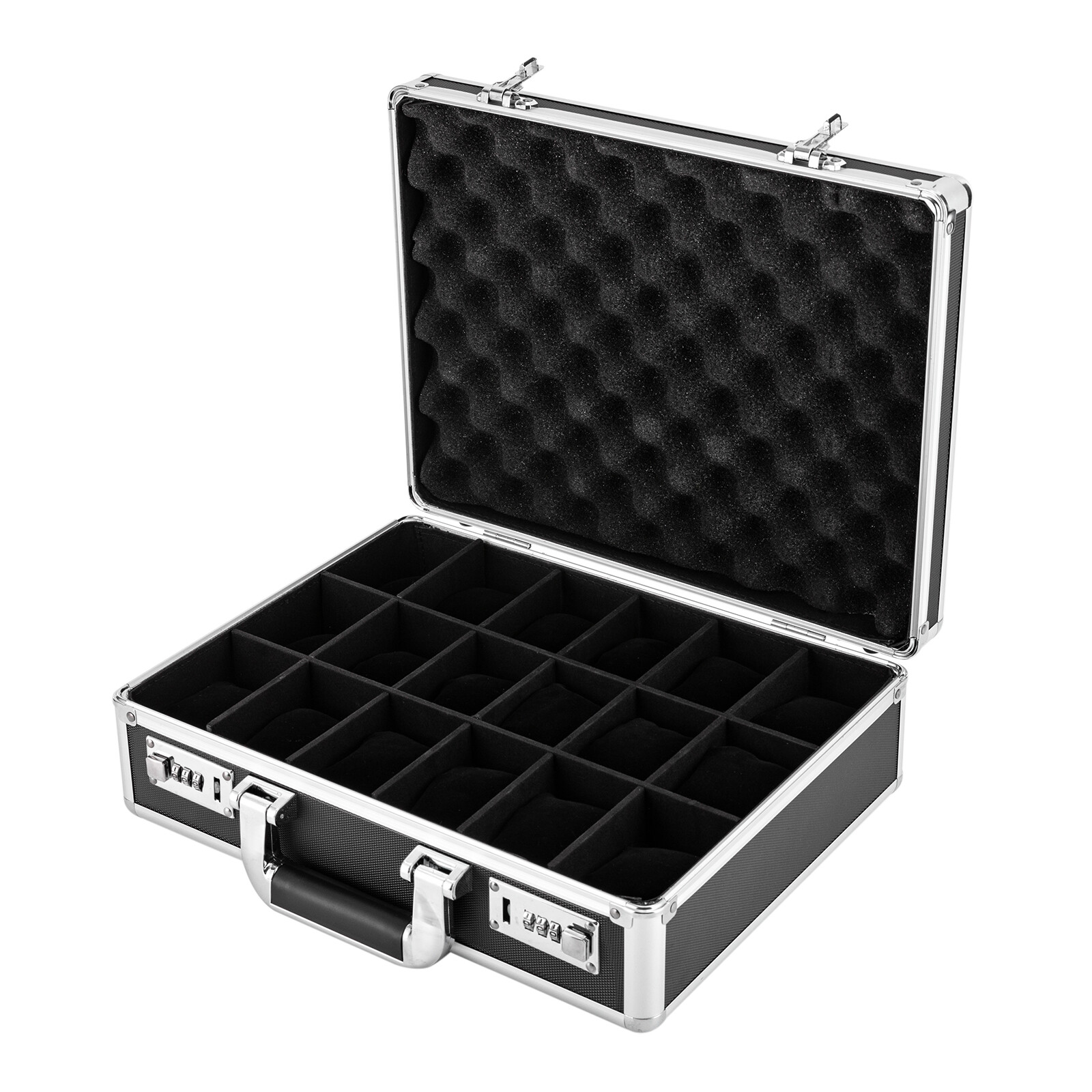 18 Slots Locking Display Briefcase Watches Collectors Display Storage Watch Box