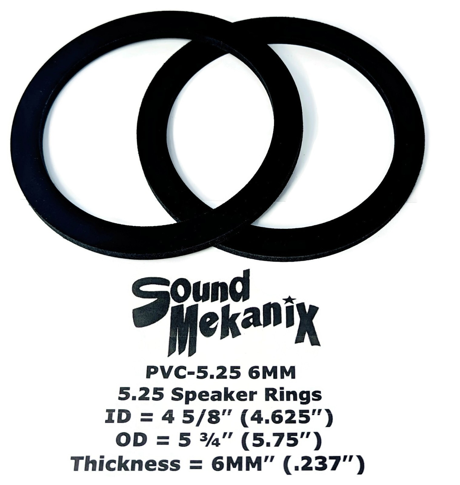 5 1/4" PVC Plastic Speaker / Spacer Rings, 5.25" 6MM Thick One Pair Made in USA