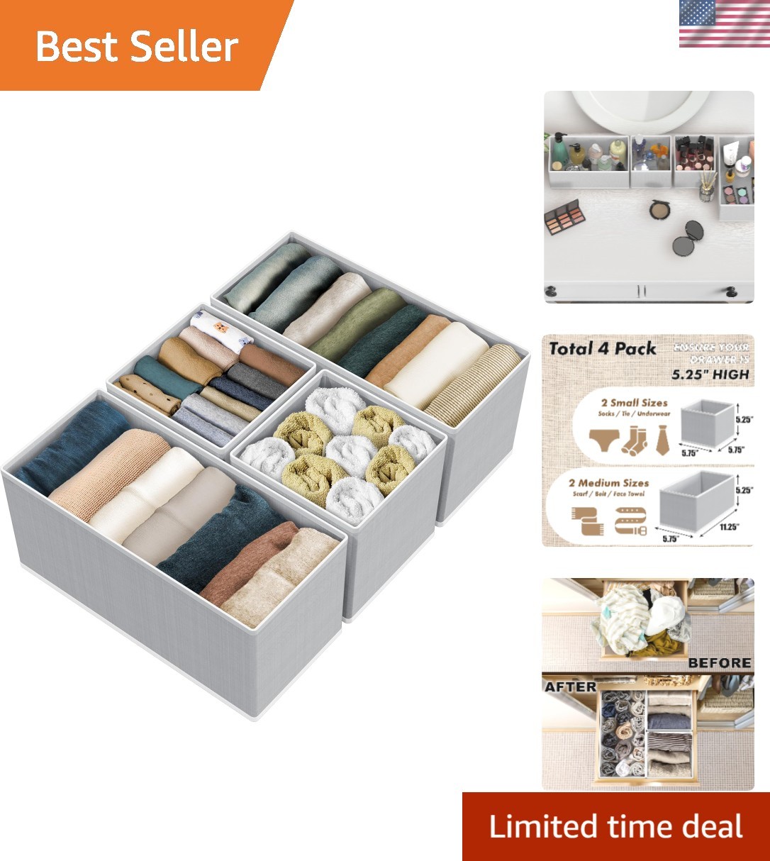 Multi-Compartment Gray Drawer Organizers for Comfortable Lingerie Storage