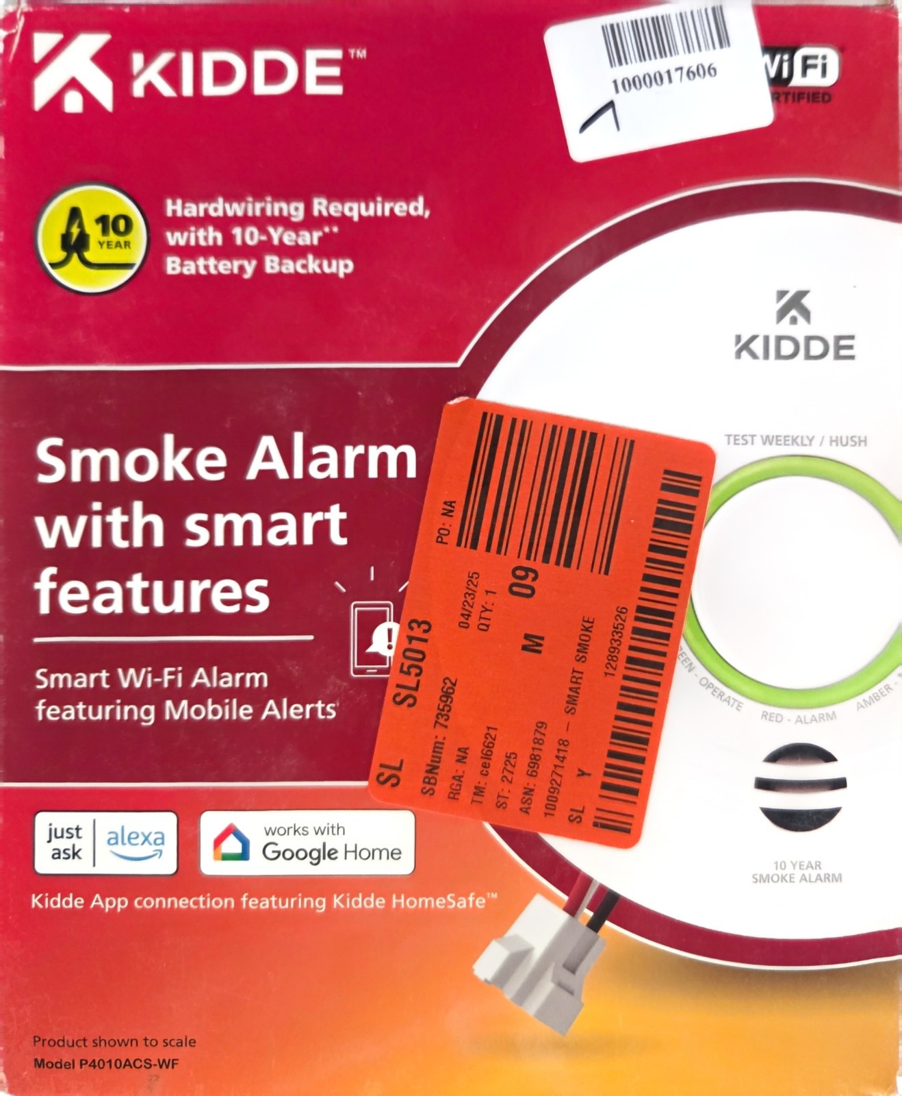 Kiddie Smart Hardwired Wi-Fi Enabled Smoke Detector P4010ACS-WF
