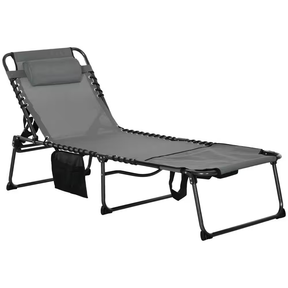 Hot Seller Gray Folding Outdoor Chaise Lounge with Adjustable 5-Level Reclining